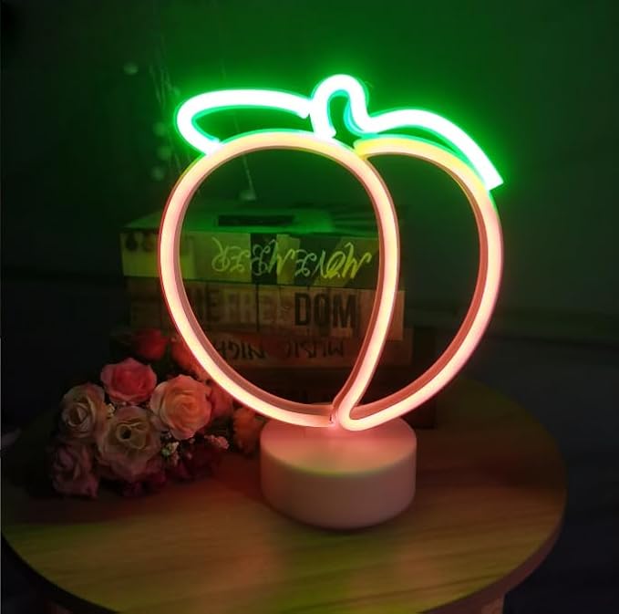 Peach Neon Sign Lamp Dimmable LED with Standable Base and Touchable Switch,USB or 3-AA Battery Powered Neon Signs LED Desktop Wall Decoration for Party, Bedroom ，Birthday Christmas G