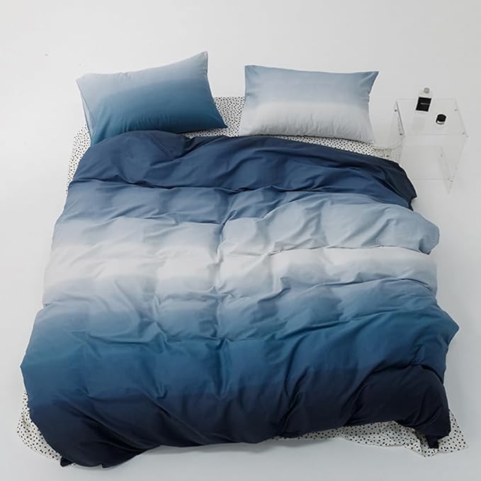 CLOTHKNOW Blue and White Queen Comforter Set Gradient Blue Bedding Comforter Sets Soft Ocean Blue Queen Comforter with 2 x Pillowcases