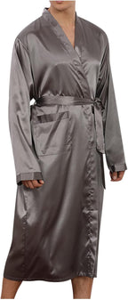 Men's Satin Robe Silky Bathrobe Soft Comfy Casual Bathrobe Fashion Comfy Solid Color Long Loungewear with Pocket
