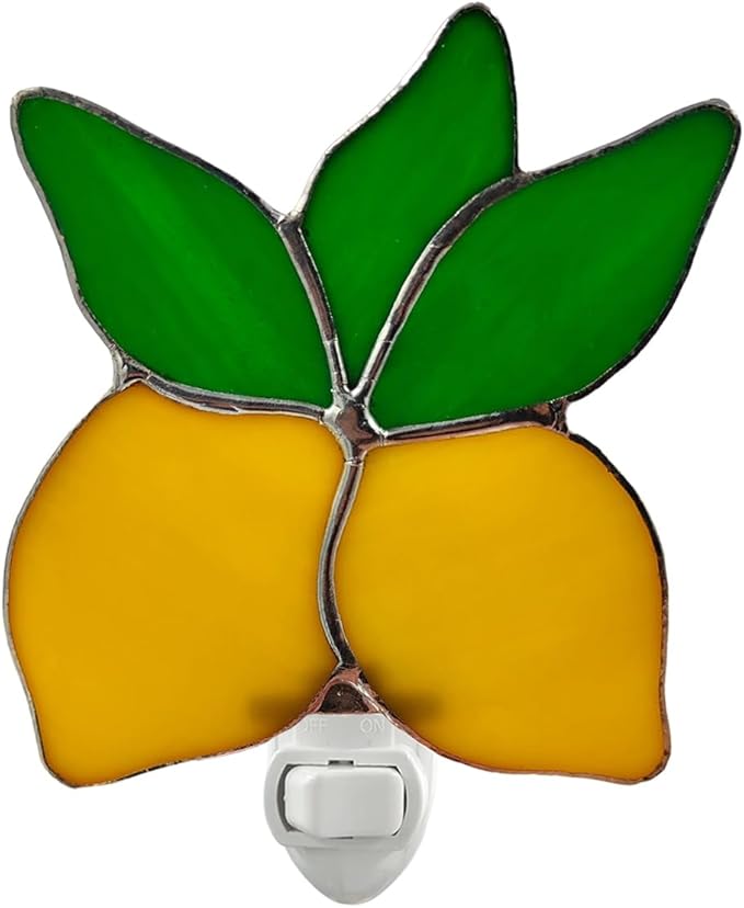 CHEZBABY Stained Glass Night Light Plug into Wall Lamp Decorative Accent Nightlight for Hallway Bedroom Bathroom Kitchen Home Décor(Lemon)