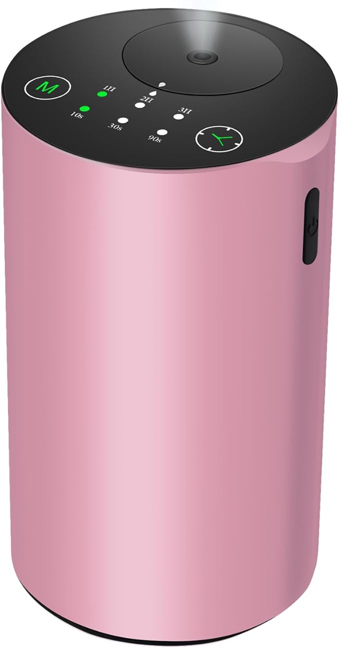 Waterless Essential Oil Diffuser, Battery Powered Mini Scent Air Machine, Aromatherapy Mist Diffuser for Home Room Car Office (Pink Aluminum Alloy)