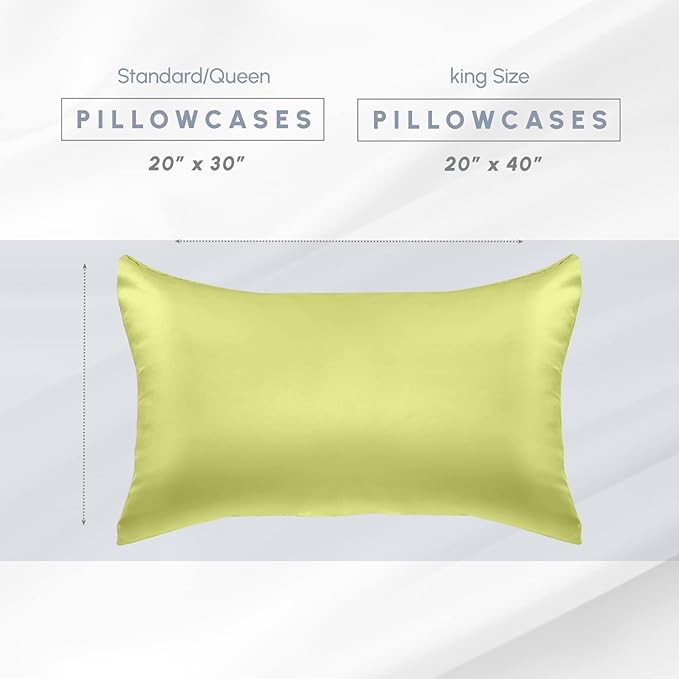 Elegant Comfort 4-Pack Cooling Viscose Satin Pillowcase Set with Hidden Zipper Closure, Silky Smooth for Best Hair and Skin Care-Beautiful Gift Box-4-Piece Satin Pillowcase Set, King, Pistachio Green