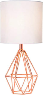COTULIN Rose Gold Bedside Table Lamp,Modern Small Desk Lamp with TC Fabric Shade Geometric Metal Base for Kids Living Room Bedroom Nightstand