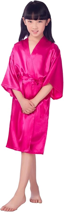 QXQTER Silky Satin Robes for Kids Girls Flower Girl Robe for Wedding Bridal Party with Gold Glitters