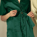 CHYRII Women's Silk Satin Pajamas Sets Tie Front Short Sleeve Tops and Shorts Two Piece Pj Sets Sleepwear