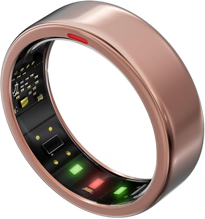 POBOVi Smart Ring for Women Men- Sleep/Fitness/Stress/Heart Rate Tracker- Menstrual Records - 5 Days Battery Life - Wireless Charging - No APP Subscription - iOS & Android Compatible(Rosegold,Size 7)