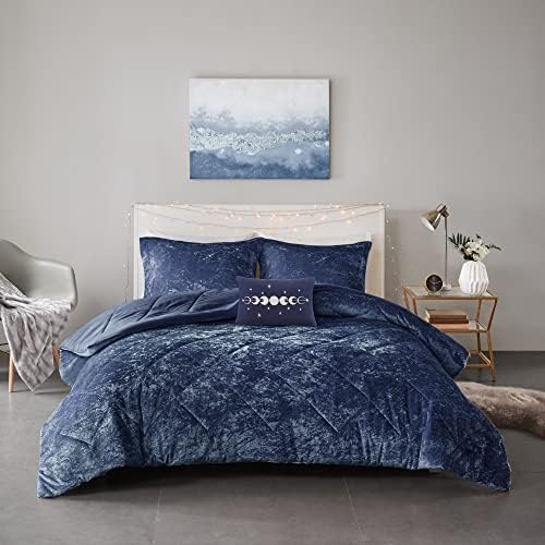 Intelligent Design King Comforter Set, Velvet Comforter Set , Luxury Diamond Quilting Comforter Set, Fluffy Comforter Bed Set with Decorative Pillowand 2 Shams, 4 Piece Navy, King/ Cal King