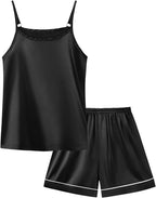 Weixinbuy Girls Pajamas Silk PJS Set Sleeveless Pajama Tank Elastic Waist Shorts Sleepwear Kids Summer Nightwear Clothes Set