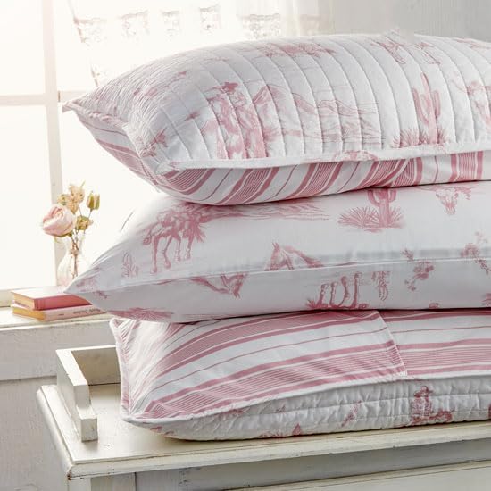 Rod's Dusty Rose Pink Cowgirl (Sham)-Vintage Western Cowgirl-Pink and White-Standard Sham Size (20x26in.)-Reversible-Cotton