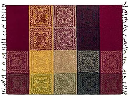 Boho Throw Blanket - Hippie Chenille Jacquard Bohemian Chair Couch Sofa and Bed Furniture Cover with Colorful Tribal Pattern (Red, 87" x 102")