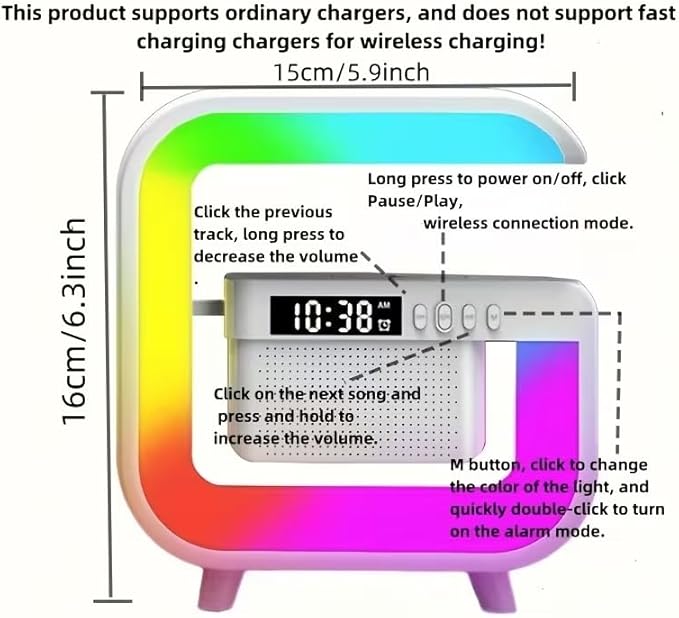 LED Table Lamp Speaker with Wireless Charger, Night Light Lamp with Bluetooth Speaker, Sunrise Alarm Clock, Smart Mini Atmosphere Lamp for Bedroom, Office, Living Area (White)