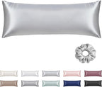 Vielit Satin Body Pillow Pillowcase 1pc,Silky Body Pillow Cover Similar to Silk Pillow Cases Soft Body Pillow Case 20x54 & Envelope Closure,Gift for Women Men Silver Grey & 1 Satin Scunchie