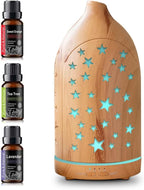 Essential Oil Diffuser,7.1''x3.5'' Diffusers with 3 Aromatherapy Oils Set,Small 200ml Desk Humidifier with 7 LED Colors Night Lights,Waterless Auto-Off for Office Home Decor Gift (Star)