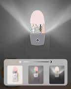 Night Light Plug into Wall, Winter Christmas Pine Trees Snowflakes Abstract Sage Green Black Blue White Peach Popsicle Shape Night Light LED Nightlight with Light Sensors for Kids Bedroom Hallway