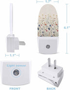 Night Light Plug into Wall, Spring Summer Purple Peach Orange Floral Flowers Leaves Country Beige Popsicle Shape Night Light LED Nightlight with Light Sensors for Kids Bedroom Hallway