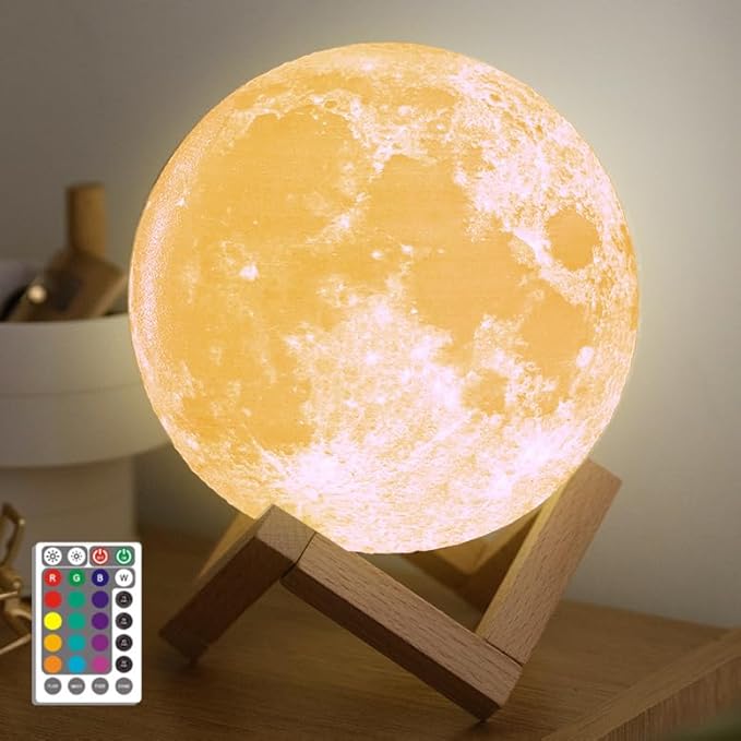 4.7 Inch Moon Lamp for Adults - 16 Color LED Light Up Moon Ball, Realistic 3D Night Light with Remote & Timer - Unique Thanksgiving & Christmas Gifts