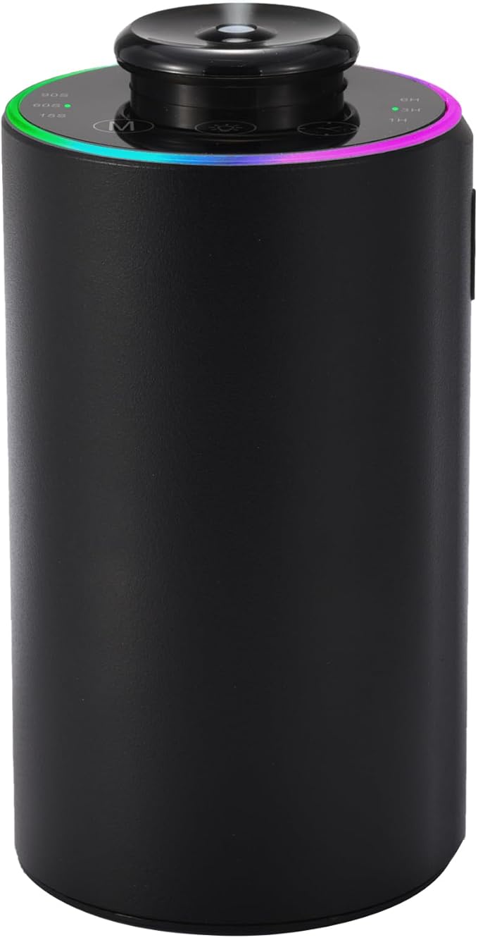 Waterless Essential Oil Diffuser with 8 Color LED Night Light, 3 Mist Levels & Timers, Portable Rechargeable Aromatherapy Diffuser for Home Car Room Studio Office, Black Metal (Black)