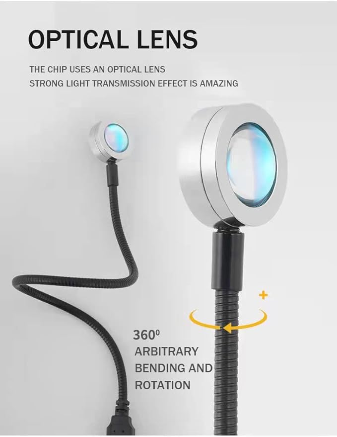 EIUY Sunset Lamp, LED Projection Night Light 360 Degree Rotation Romantic Rainbow Light USB Charging for Photography, Selfie, Party, Bedroom Decor (280mm Sunset Yellow)
