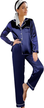 WJing Yi Jia 3Pcs Satin Pajama Sets For Women XS-3XL Womens Silk Pajamas Set Silky Sleepwear Nigtwear Loungewear Long Pj Set