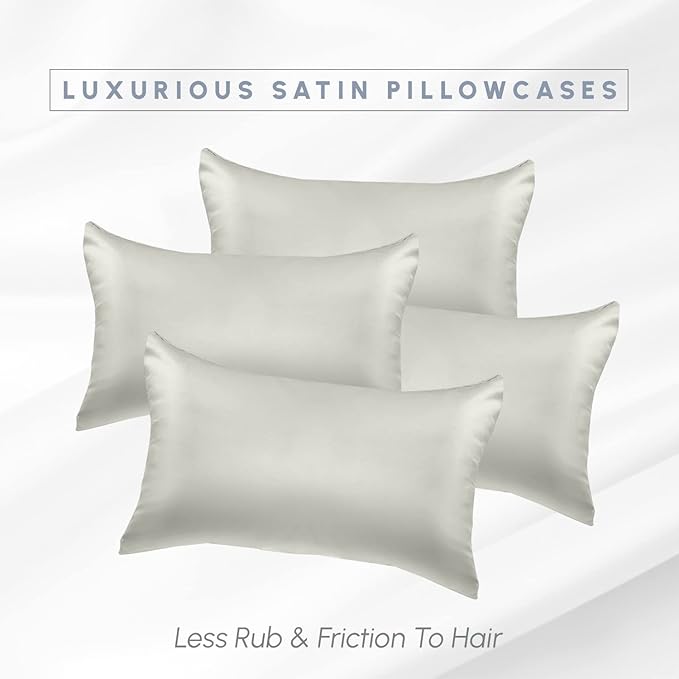 Elegant Comfort 4-Pack Cooling Viscose Satin Pillowcase Set with Hidden Zipper Closure, Silky Smooth for Best Hair and Skin Care-Beautiful Gift Box-4-Piece Satin Pillowcase Set, King, Light Jade