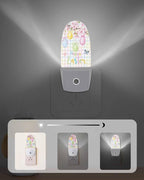 Happy Easter Eggs Blossom Peach Night Light Plug into Wall, Butterfly on Colorful Checker Popsicle Shape Night Light Nightlight with Light Sensors for Kids Bedroom Hallway