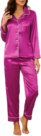 U2SKIIN Women Silk Pajamas Set, Long Sleeve Satin Pajamas for Women Sleepwear Button Down Pjs Set Two-piece