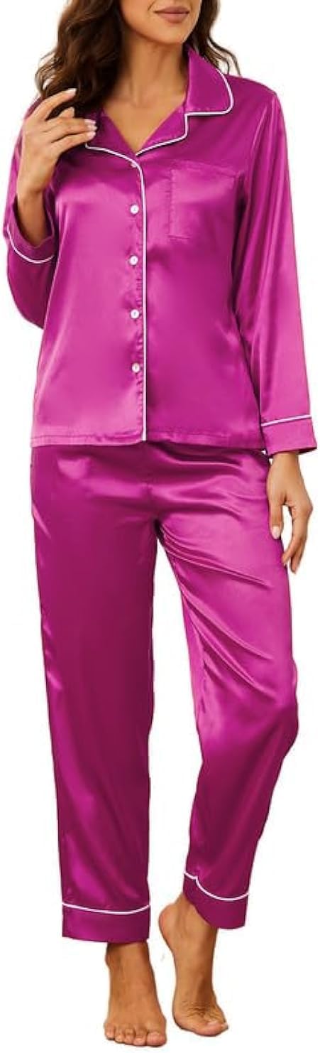 U2SKIIN Women Silk Pajamas Set, Long Sleeve Satin Pajamas for Women Sleepwear Button Down Pjs Set Two-piece