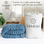 SAMIAH LUXE Chunky Knit Blanket Throw 50x70, Blue Chenille Chunky Knit Throw Blanket for Living Room Decor or Boho Decor, Thick Yarn Knitted Blankets for Couch or Bed, Cable Knitted Crochet Blankets