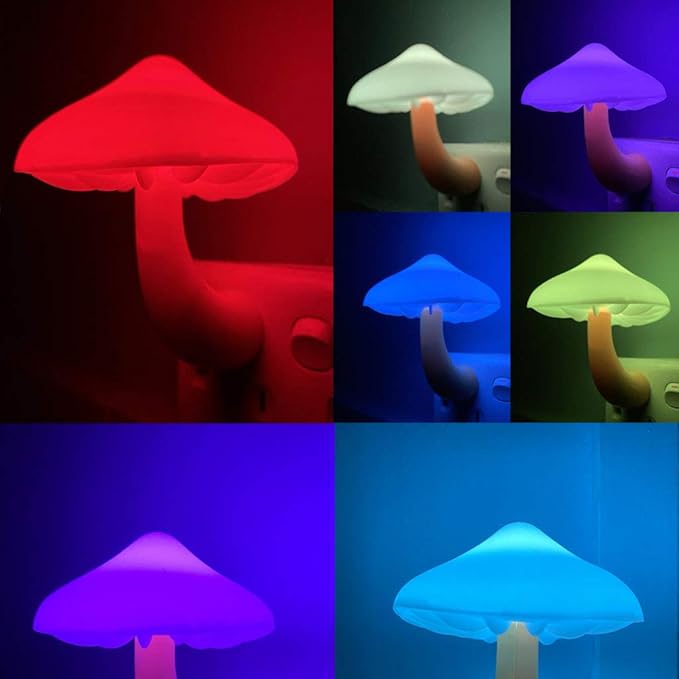 [ 2 Pack LED Mushroom Night Light Lamp with Dusk to Dawn Sensor,Plug in LED Bed Cute Mushroom Nightlight Night lamp Wall Light Baby Night Lights for Kids Children (Colorful)