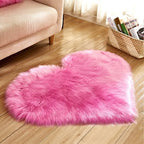 Faux Fur Sheepskin Heart Shaped Area Rugs, 16"x20" Luxurious Wool Love Floor Carpets Bathroom Non-Slip Mat for Home Decor Nursery Living Room Bedroom Pet Kids and Baby Room (Rose Red)