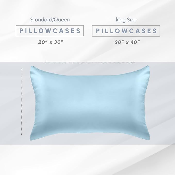 Elegant Comfort 6-Pack Cooling Viscose Satin Pillowcase Set with Hidden Zipper Closure, Silky Smooth for Best Hair and Skin Care-Beautiful Gift Box-6-Piece Satin Pillowcase Set, King, Baby Blue