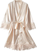 Womens Lace Robe Silk Robes Short Bridal Robe, Sleepwear Wedding For Bridal Bride Bridesmaid Soft Kimono Robes