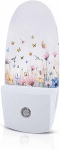Night Light Plug into Wall, Spring Summer Flowers Floral Butterflies Birds Blue Yellow Peach Light Purple Popsicle Shape Night Light LED Nightlight with Light Sensors for Kids Bedroom Hallway