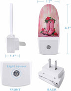 Night Light Plug into Wall, Xmas Western Peach Cowboy Boots Poinsettia Flower Leaf Berry Watercolor Vintage Popsicle Shape Night Light LED Nightlight with Light Sensors for Kids Bedroom Hallway
