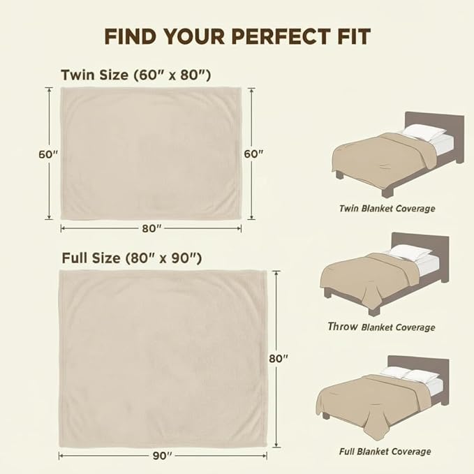 Fleece Blanket Full/Queen - 80x90 Inch Lightweight & Buttery-Soft Throw for Bed, Sofa, Camping | 300GSM Cloud-Touch Microfiber | Cozy Essentials for Travel & Movie Nights, (Cream)