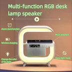 LED Table Lamp Speaker with Wireless Charger, Night Light Lamp with Bluetooth Speaker, Sunrise Alarm Clock, Smart Mini Atmosphere Lamp for Bedroom, Office, Living Area (White)