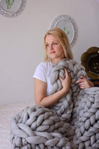 Chunky Knit Blanket Soft Handmade Knitting Throw for Bedroom Sofa Decor Super(Light Gray 47"x71")