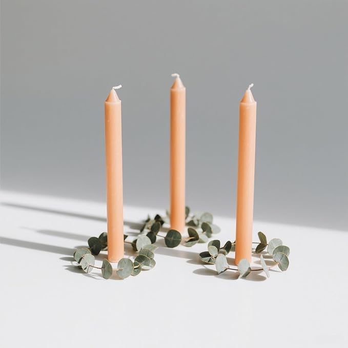 12-Pack Light-Orange Taper Candles, 10 Inch Unscented Dripless Candlesticks, Long-Lasting Burn Time of 7-8 Hours, Perfect for Fall Harvest Halloween Thanksgiving Dinners Parties and Home Décor