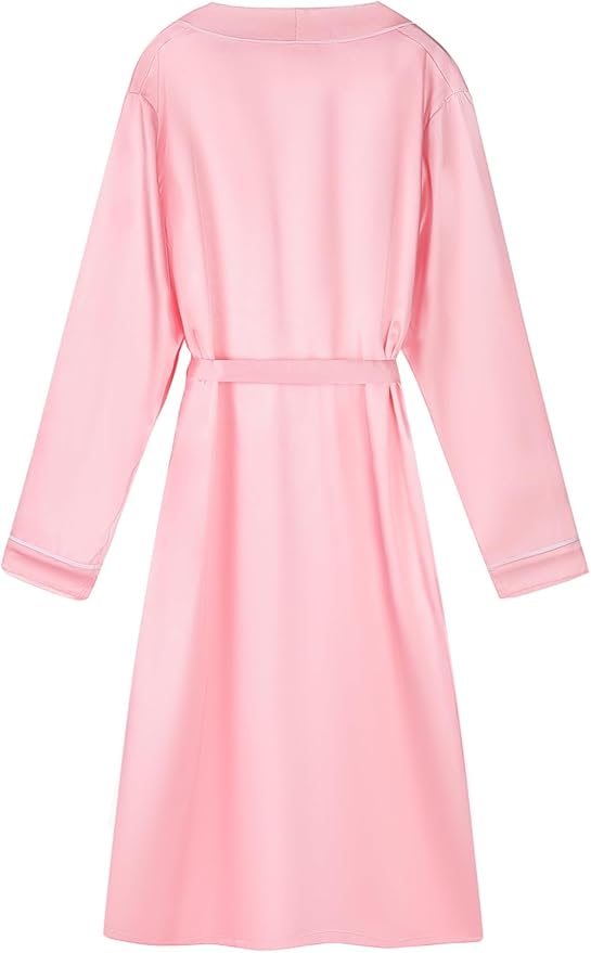 Schbbbta Silk Robes for Women Shawl Collar Long Satin Bathrobe Lightweight Sleepwear Loungewear with Pockets