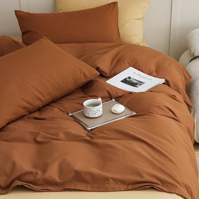 CLOTHKNOW Brown Queen Comforter Set Pumpkin Bedding Comforter Sets Soft Rust Comforter Caramel Queen Comforter with 2 x Pillow Cases