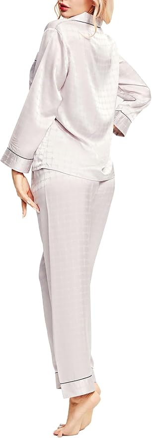 SIHA Satin Silk Pajamas for Women Pajama Set With Long Sleeve Button-Down Satin Pajamas Sleepwear XS-3XL