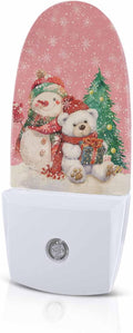 Night Light Plug into Wall, Winter Merry Xmas Happy Snowman Bear Christmas Tree Snowflake Peach Beige Popsicle Shape Night Light LED Nightlight with Light Sensors for Kids Bedroom Hallway