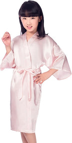 QXQTER Silky Satin Robes for Kids Girls Flower Girl Robe for Wedding Bridal Party with Gold Glitters