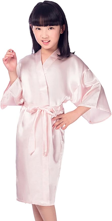 QXQTER Silky Satin Robes for Kids Girls Flower Girl Robe for Wedding Bridal Party with Gold Glitters