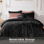 Intelligent Design Twin Comforter Set, Velvet Comforter Set , Luxury Diamond Quilting Comforter Set, Fluffy Comforter Bed Set with Decorative Pillowand 1 Sham, 3 Piece Black, Twin/Twin XL