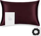 Queen Silk Pillowcase and Random Color Silk Scrunchie Gift Set ALASKA BEAR Hypoallergenic Pillow Cases for Acne Prolong Hairstyles, Eyelashes & Extensions (1pc, Red Burgundy)