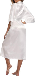 Women's Silk Robes Soft Long Satin Kimono Bathrobe Bride Bridesmaid Wedding Party Robes Sexy Sleepwear with Pockets