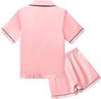 QPANCY Kids Satin Pajamas Sets Baby Boy Girl Button-Down Silk Sleepwear 2 Piece Short Sleeve Loungewear Clothes Set