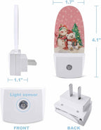 Night Light Plug into Wall, Winter Merry Xmas Happy Snowman Bear Christmas Tree Snowflake Peach Beige Popsicle Shape Night Light LED Nightlight with Light Sensors for Kids Bedroom Hallway