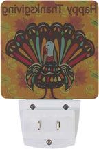 Plug in Night Light Lamp, Happy Thanksgiving Beautiful Colorful Ethnic Turkey Bird Autumn Dusk to Dawn Sensor LED Nightlight Smart Automatically Lights Bedroom, Bathroom, Kitchen, Hallway, Stairs, Ene